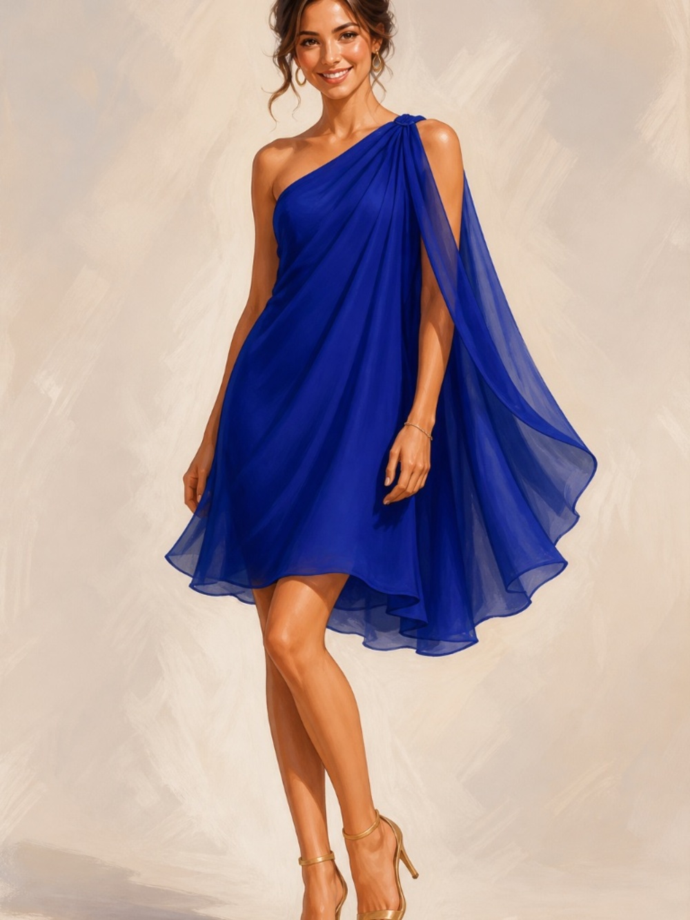 Lauren Ralph Lauren One Shoulder Cobalt Blue Formal Dress 8P Wedding Cocktail